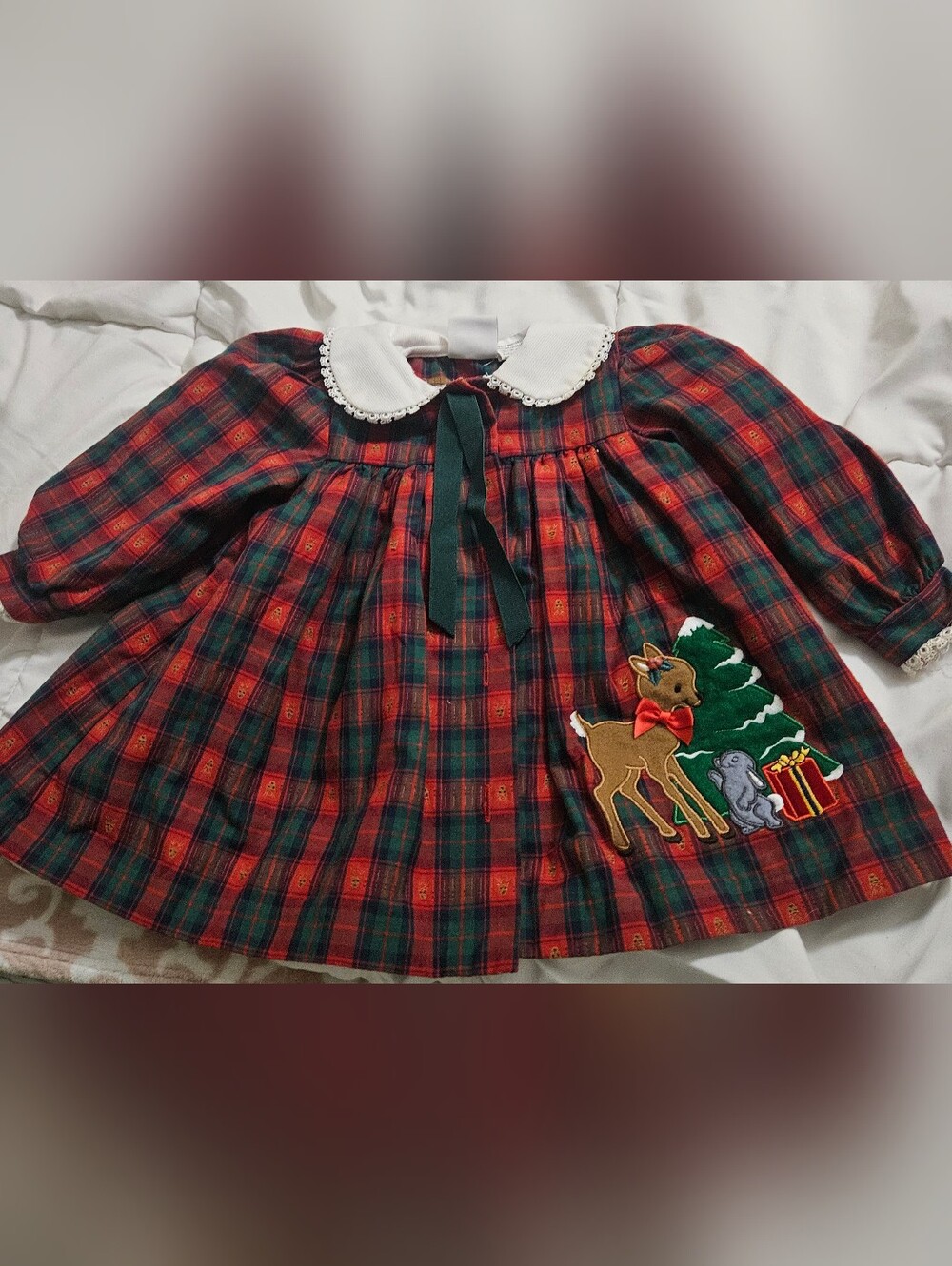 Vintage Good Lad Christmas Plaid Dress Reindeer Bunny 12M